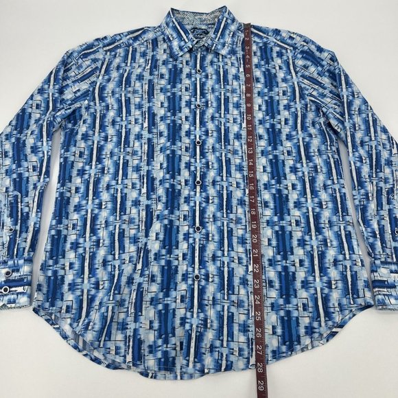 Robert Graham Shirt Men S Blue White Geometric Long Sleeve Button Up Flip Cuff - Picture 9 of 12